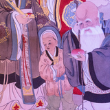 Fu Lu Shou (happiness, wealth and longevity) - Feng Shui Master Silk Painting