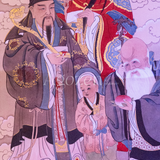 Fu Lu Shou (happiness, wealth and longevity) - Feng Shui Master Silk Painting